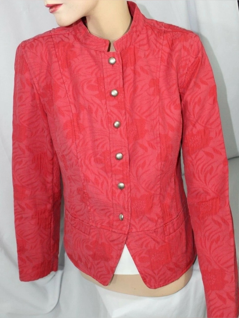 Christopher & Banks Red Floral Jacquard Textured Blazer Women’s M Jacket
